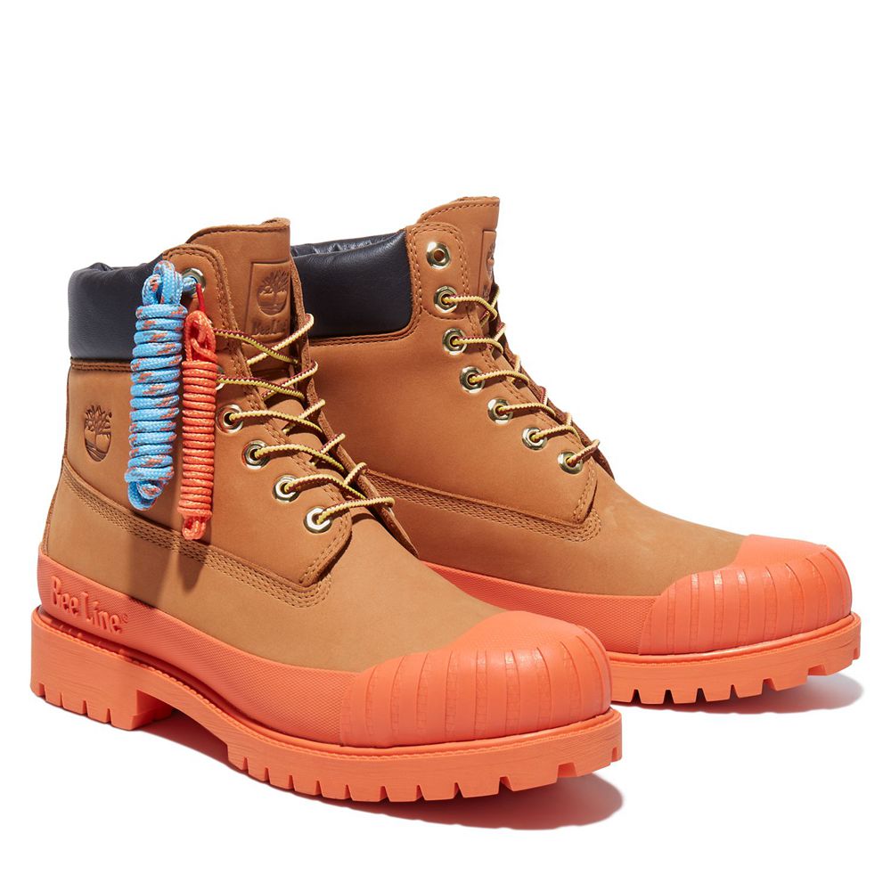 Bocanci 6-Inch Timberland Barbati Maro/Portocalii - Bee Line X Waterproof Rubber Toe - Romania - NEI